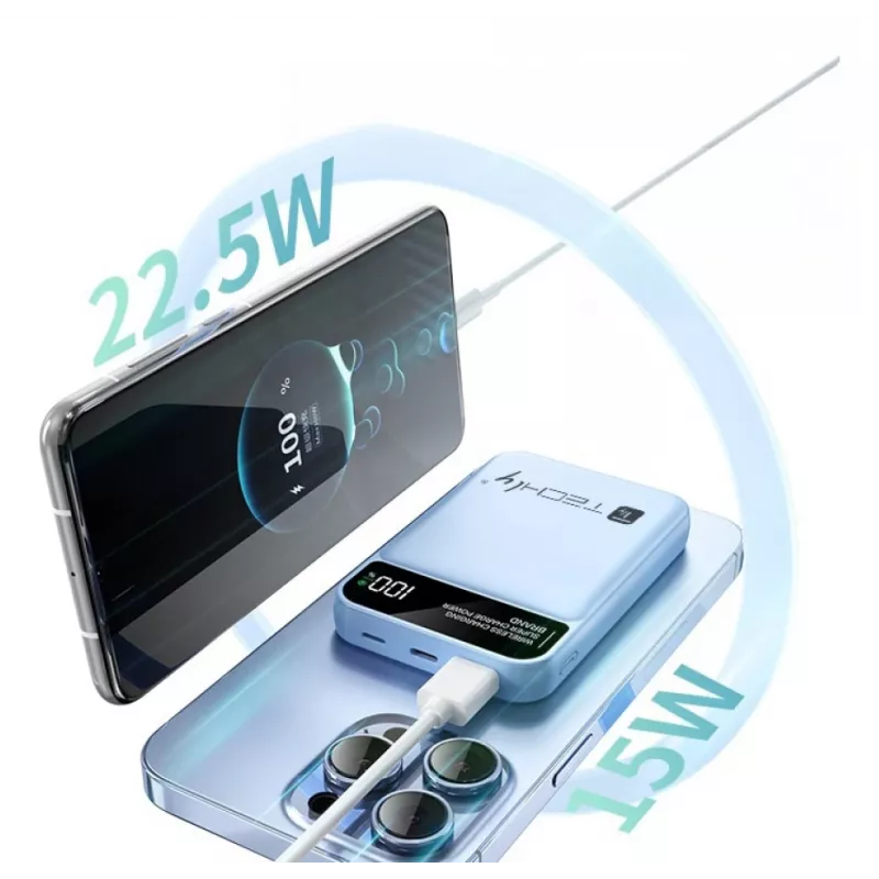 Techly I-CHARGE-10LCDBL Batería externa Polímero de litio (LiPo) 10000 mAh Carga inalámbrica Azul
