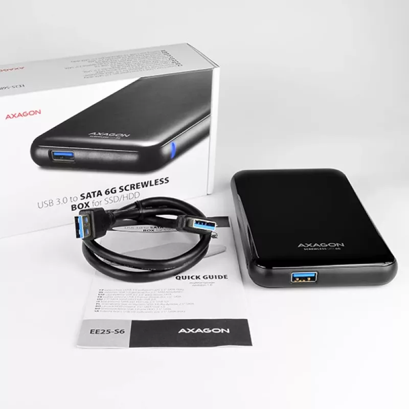 AXAGON EE25-S6B - Carcasa para HDD / SSD - 2,5 pulgadas - SATA - Serial ATA II - Serial ATA III - 5 Gbit/s - Conectividad USB - Negro