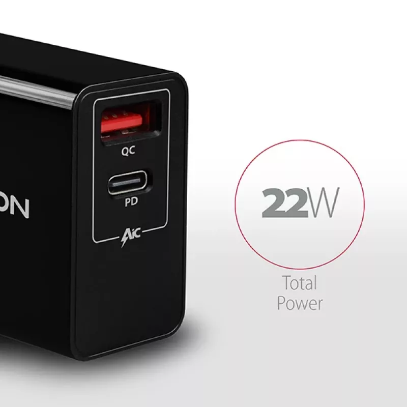 Axagon ACU-PQ22 Cargador para dispositivos móviles Teléfono móvil, batería externa, smartphone, smartwatch, tablet, universal Negro Carga rápida AC Interior