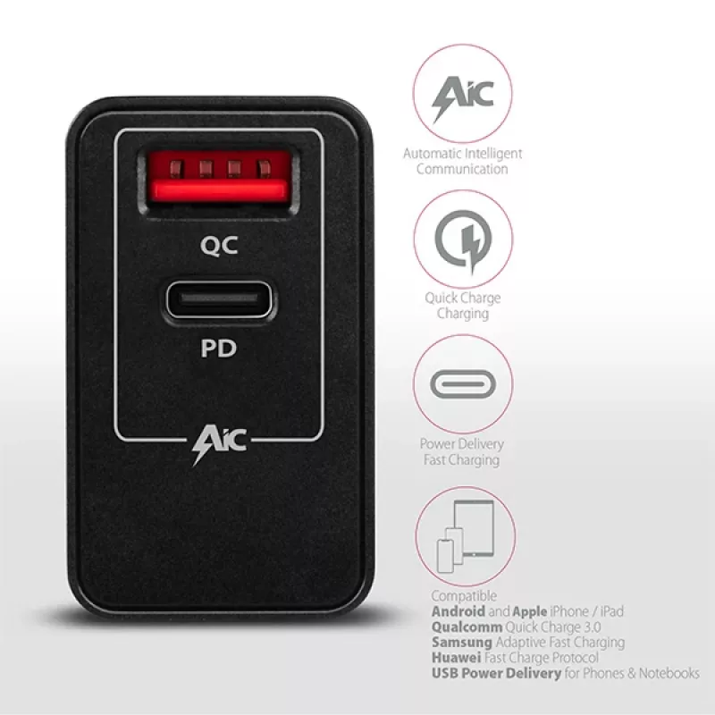 Axagon ACU-PQ22 Cargador para dispositivos móviles Teléfono móvil, batería externa, smartphone, smartwatch, tablet, universal Negro Carga rápida AC Interior