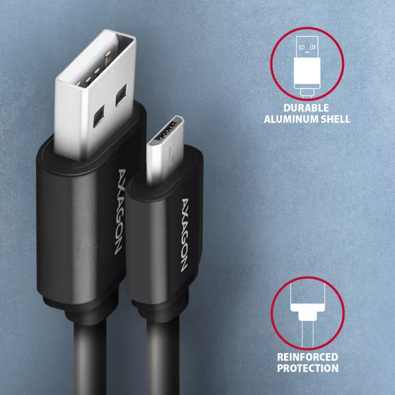 Axagon BUMM-AM10TB Cable USB USB 2.0 0,6 m Micro-USB B USB A 0,48 Gbit/s Negro