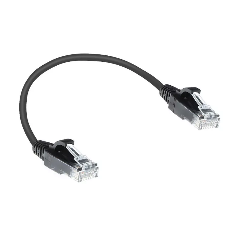 ACT Cable de conexión slimline U/UTP CAT6 LSZH negro de 0,15 metros para centro de datos sin lengüeta con conectores RJ45