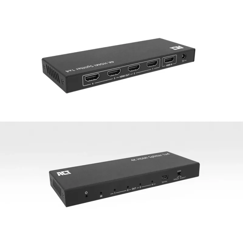 ACT splitter HDMI 4K, 1 a 4, compatibilidad EDID, HDMI, 4x HDMI, 3840 x 2160 píxeles, negro, 4K Ultra HD, 10,2 Gbit/s