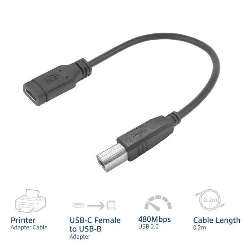 ACT cable adaptador de conector hembra USB-C a USB-B 2.0 para impresora 0,2 m