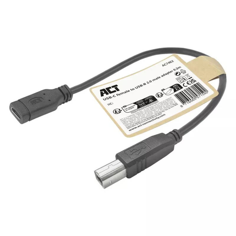 ACT cable adaptador de conector hembra USB-C a USB-B 2.0 para impresora 0,2 m