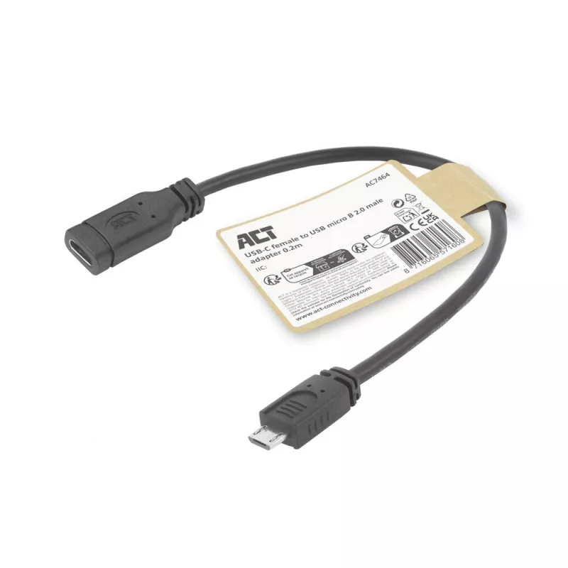ACT cable adaptador de conector hembra USB Type-C a conector macho USB Micro-B 2.0 0,2 m