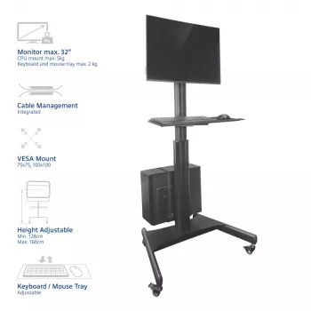 ACT estación de trabajo móvil para un monitor, con soporte para CPU, bandeja para teclado y ratón