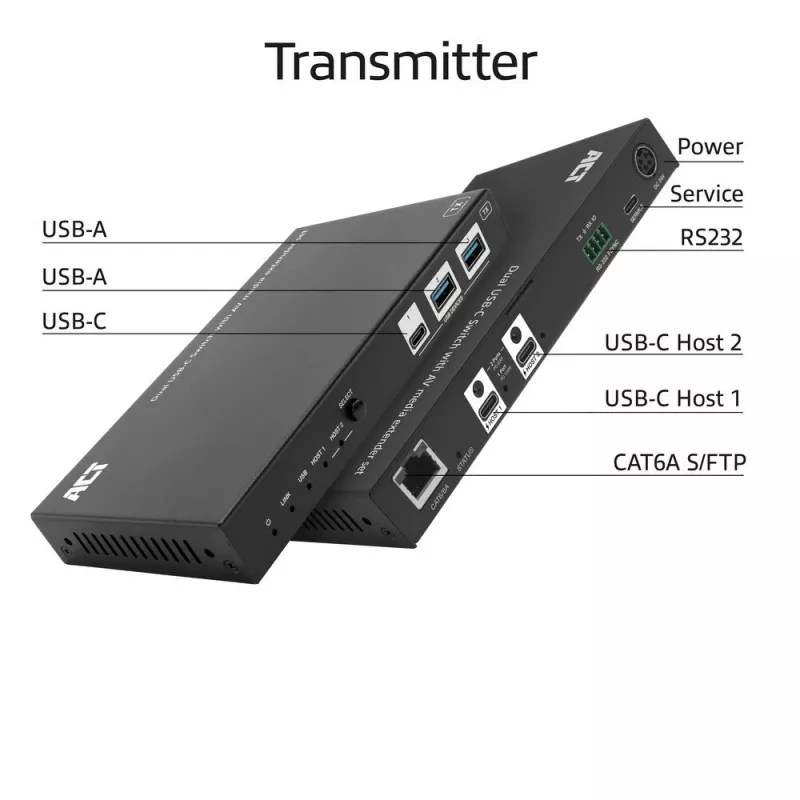 ACT set extensor de medios AV con switch USB-C dual, CAT6A, 100 metros