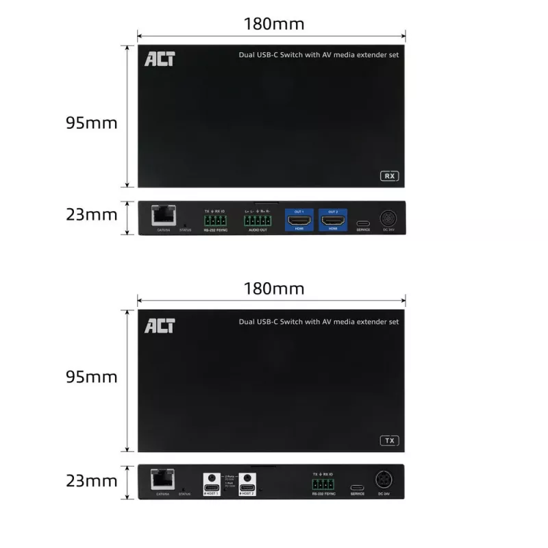 ACT set extensor de medios AV con switch USB-C dual, CAT6A, 100 metros