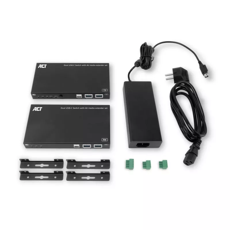 ACT set extensor de medios AV con switch USB-C dual, CAT6A, 100 metros