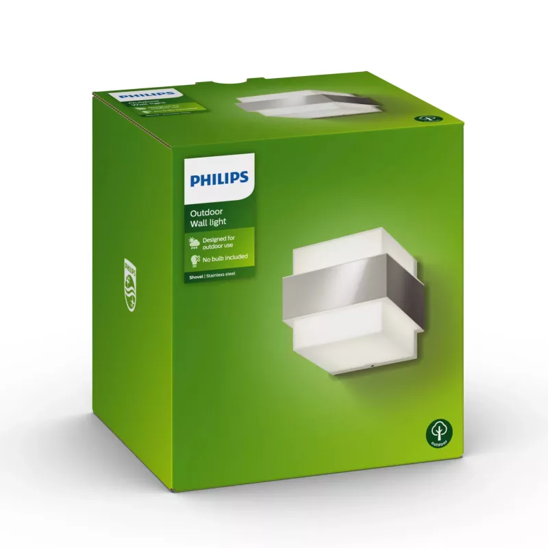Philips myGarden aplique de pared con forma de pala 42W E27 sin bombilla, aplique de exterior, acero inoxidable, blanco, acero inoxidable, plástico, IP44, jardín, terraza, II