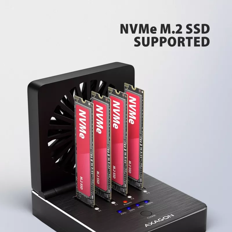 AXAGON ADSA-M2C44 Estación de acoplamiento USB4 40Gbps para 4 bahías M.2 NVMe SSD con función de clonación sin conexión, aluminio, refrigeración activa