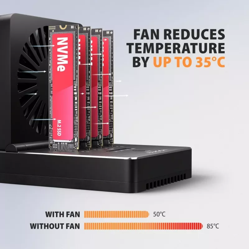 AXAGON ADSA-M2C44 Estación de acoplamiento USB4 40Gbps para 4 bahías M.2 NVMe SSD con función de clonación sin conexión, aluminio, refrigeración activa