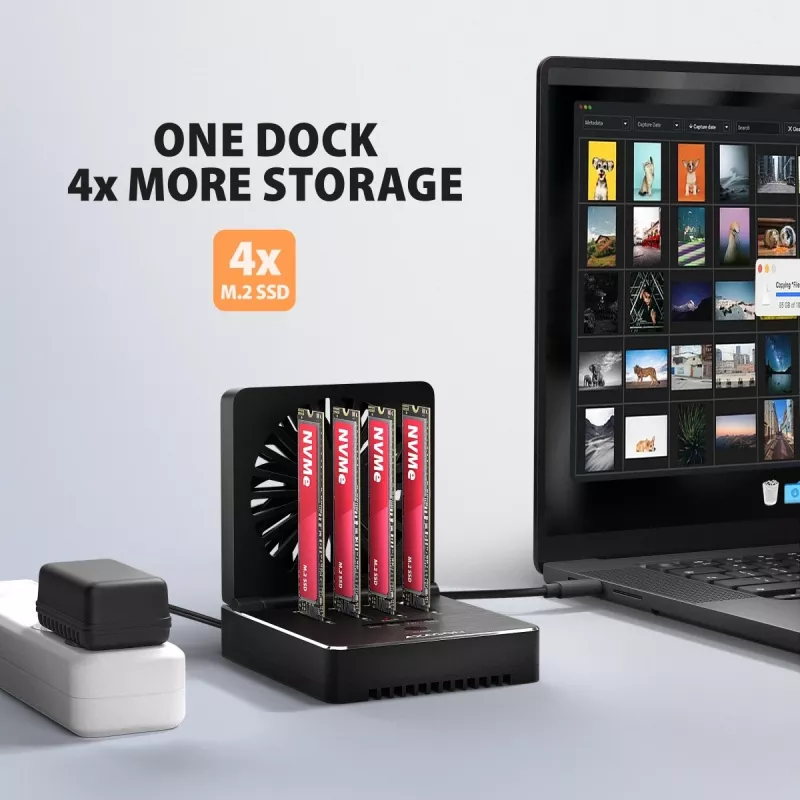 AXAGON ADSA-M2C44 Estación de acoplamiento USB4 40Gbps para 4 bahías M.2 NVMe SSD con función de clonación sin conexión, aluminio, refrigeración activa