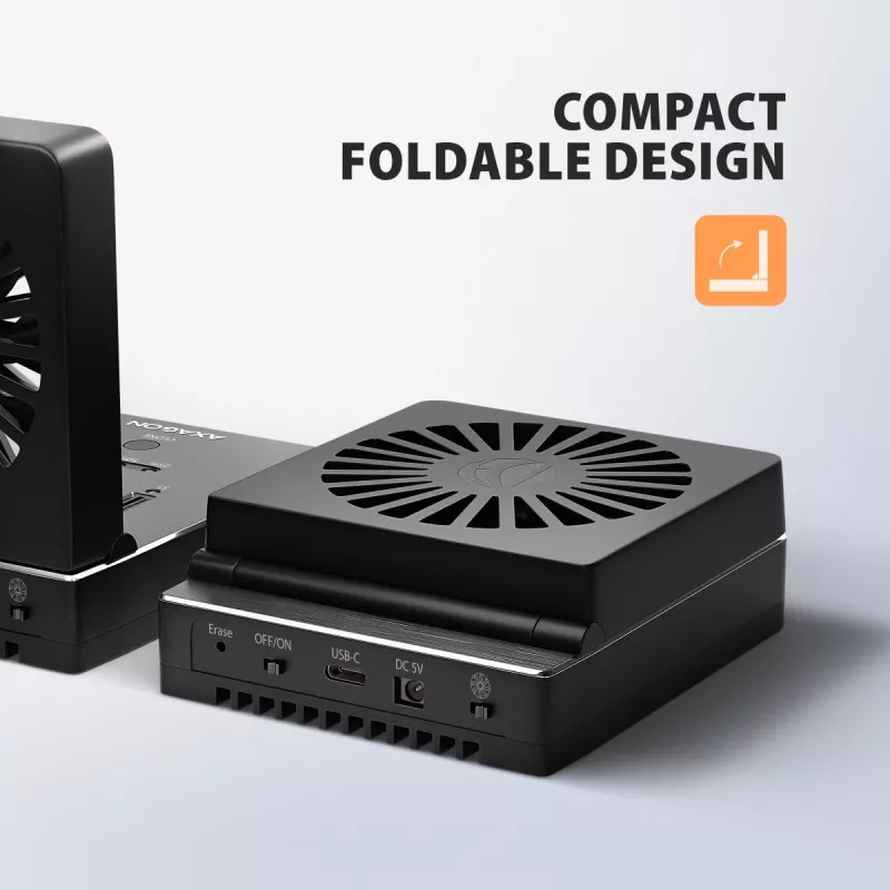 AXAGON ADSA-M2C44 Estación de acoplamiento USB4 40Gbps para 4 bahías M.2 NVMe SSD con función de clonación sin conexión, aluminio, refrigeración activa