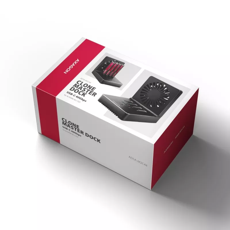 AXAGON ADSA-M2C44 Estación de acoplamiento USB4 40Gbps para 4 bahías M.2 NVMe SSD con función de clonación sin conexión, aluminio, refrigeración activa