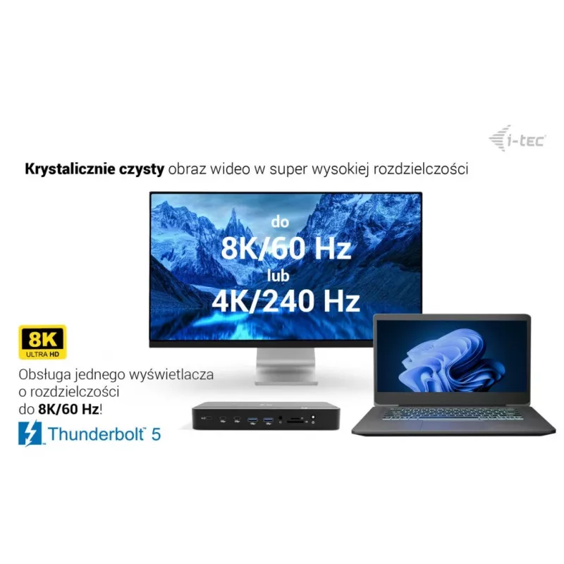 i-tec TB5 Triple Display Docking Station, 2x Thunderbolt 5, DP 2.1, 6x USB, ranura M.2 NVMe, LAN 2,5G, SD/microSD, Audio, PD 140W