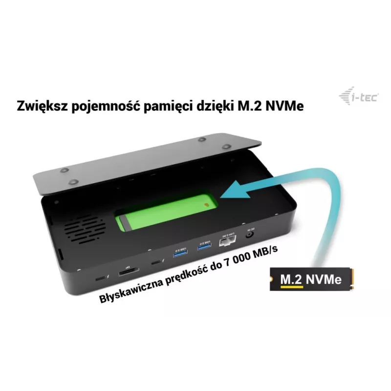 i-tec TB5 Triple Display Docking Station, 2x Thunderbolt 5, DP 2.1, 6x USB, ranura M.2 NVMe, LAN 2,5G, SD/microSD, Audio, PD 140W