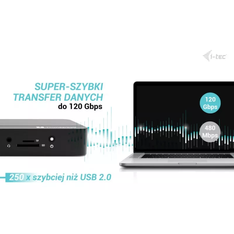 i-tec TB5 Triple Display Docking Station, 2x Thunderbolt 5, DP 2.1, 6x USB, ranura M.2 NVMe, LAN 2,5G, SD/microSD, Audio, PD 140W
