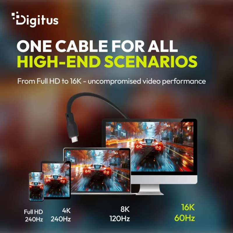 DIGITUS USB4 Version 2.0 Cable de silicona USB-C a USB-C 80Gbps 240W 16K 0,5m Negro AK-300350-005-S