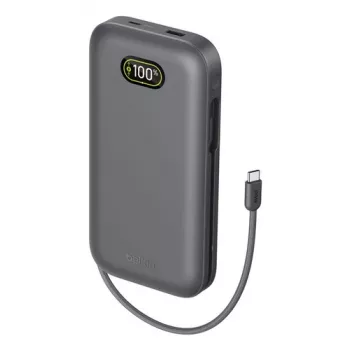 Belkin UltraCharge Pro Laptop Power Bank 27K 27000mAh 240W con cable USB-C integrado y pantalla digital, Antracita