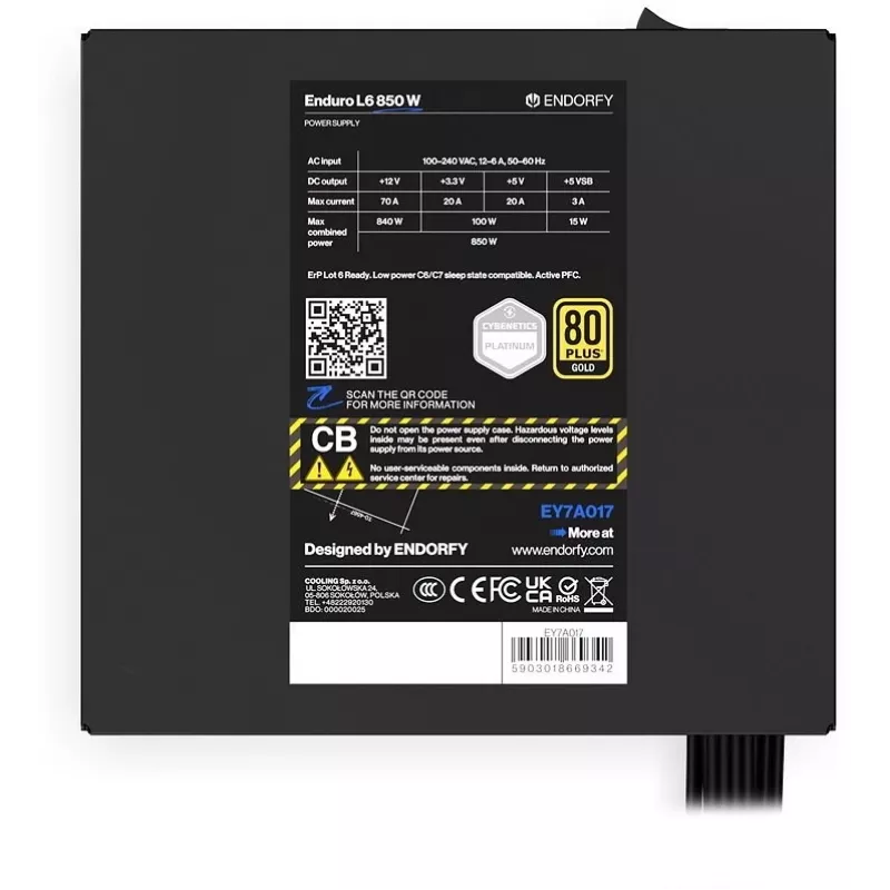 ENDORFY Enduro L6 850 W Fuente de alimentación 20+4 pin ATX 3.1 80 PLUS Gold Negro