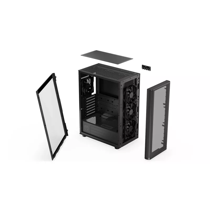 ENDORFY Ventum 400 Air caja para PC ATX - negra, cristal templado, 4 ventiladores Stratus 120 PWM, USB-C