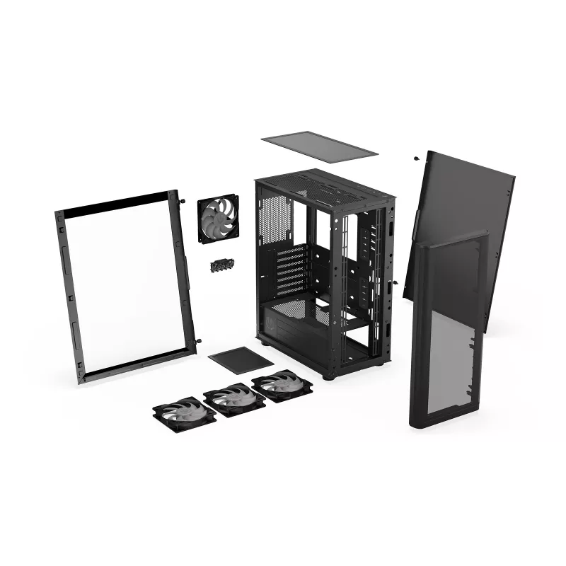 ENDORFY Ventum 400 ARGB caja para PC ATX - negra, cristal templado, 4 ventiladores Stratus 120 PWM ARGB, controlador ARGB y PWM, USB-C