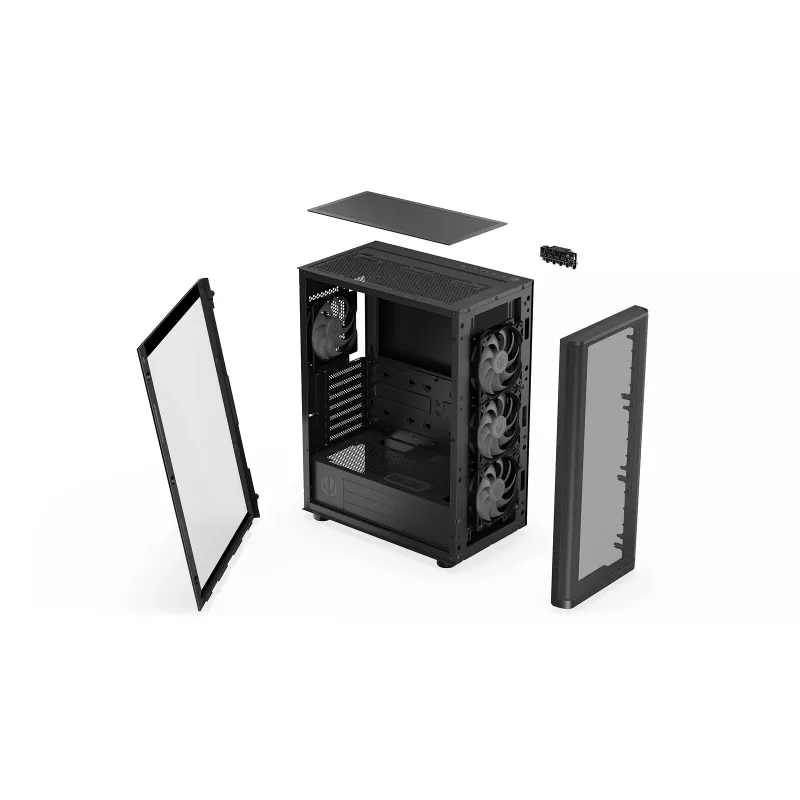 ENDORFY Ventum 400 ARGB caja para PC ATX - negra, cristal templado, 4 ventiladores Stratus 120 PWM ARGB, controlador ARGB y PWM, USB-C
