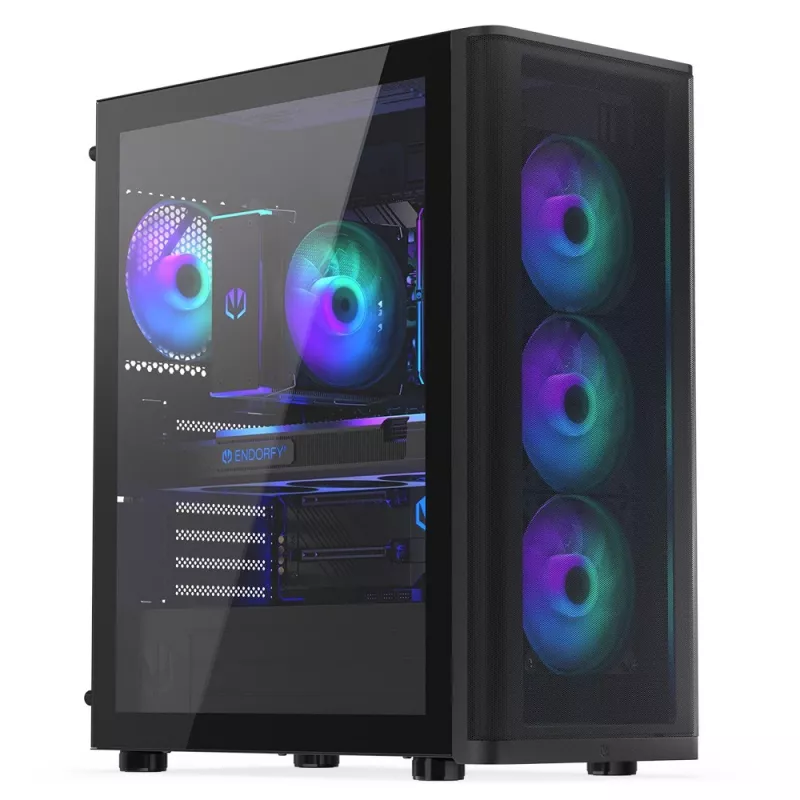 ENDORFY Ventum 400 ARGB caja para PC ATX - negra, cristal templado, 4 ventiladores Stratus 120 PWM ARGB, controlador ARGB y PWM, USB-C