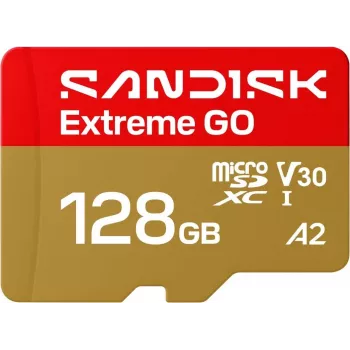 SanDisk Extreme Go microSDXC 128 GB, UHS-I U3 V30 A2, lectura 240 MB/s, escritura 120 MB/s, SDSQXGN-128G-GN6MN