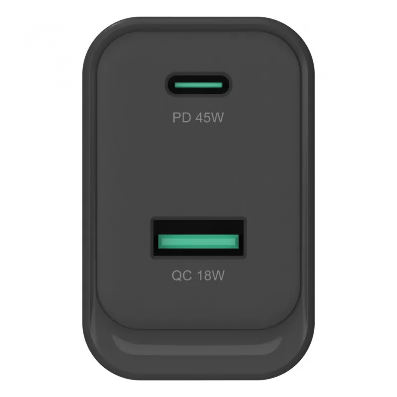 Conceptronic ALTHEA20B45 Cargador de pared GaN 45W USB-C PD y USB-A QC 3.0 de dos puertos Negro