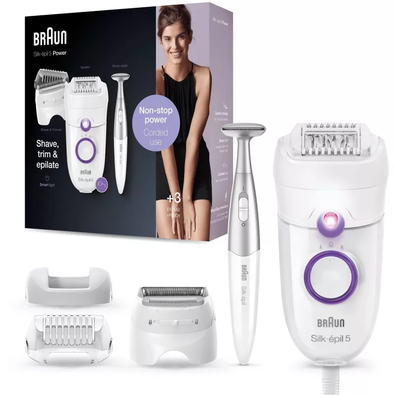 Braun Silk-épil 5 5-825 depiladora eléctrica, blanco/rosa, 28 pinzas, MicroGrip, con cable