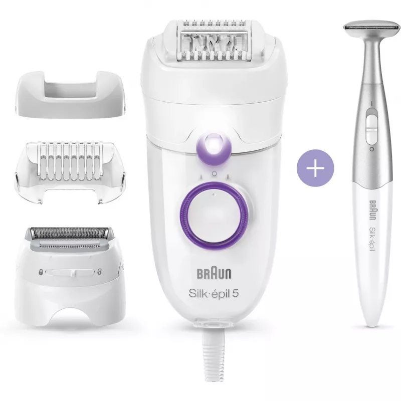 Braun Silk-épil 5 5-825 depiladora eléctrica, blanco/rosa, 28 pinzas, MicroGrip, con cable