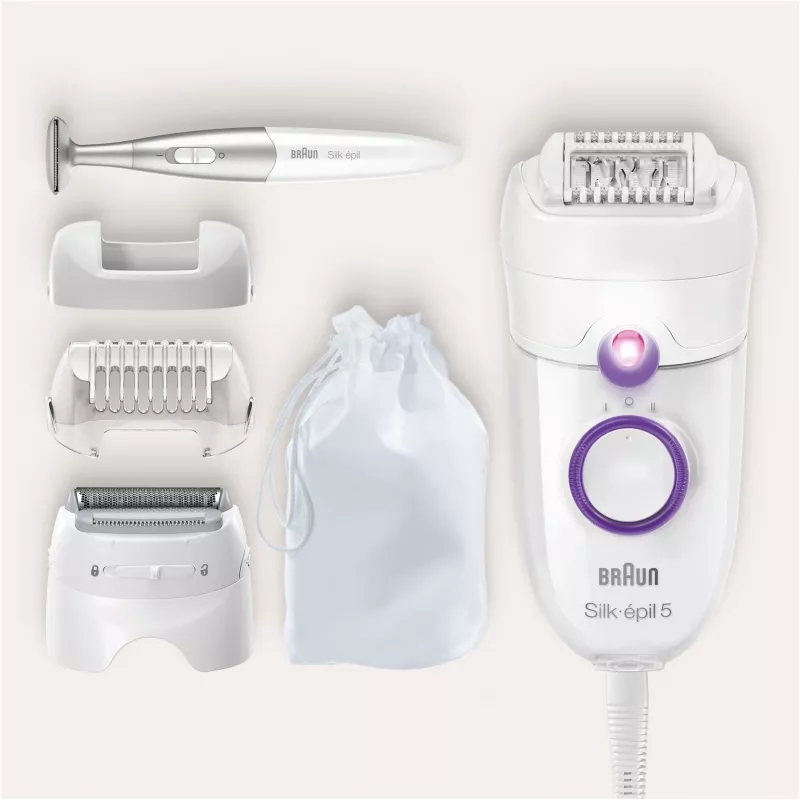Braun Silk-épil 5 5-825 depiladora eléctrica, blanco/rosa, 28 pinzas, MicroGrip, con cable