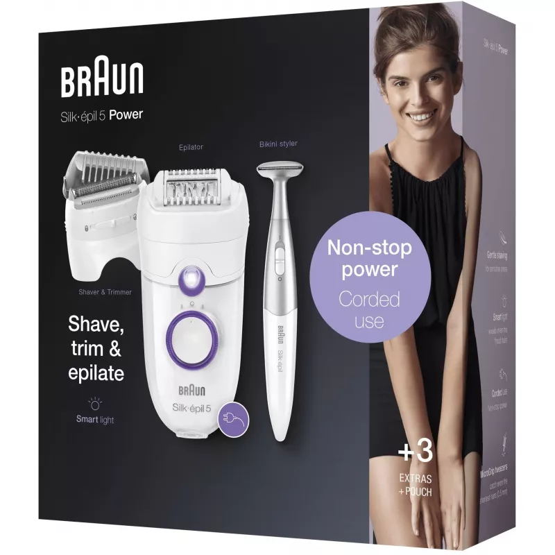 Braun Silk-épil 5 5-825 depiladora eléctrica, blanco/rosa, 28 pinzas, MicroGrip, con cable
