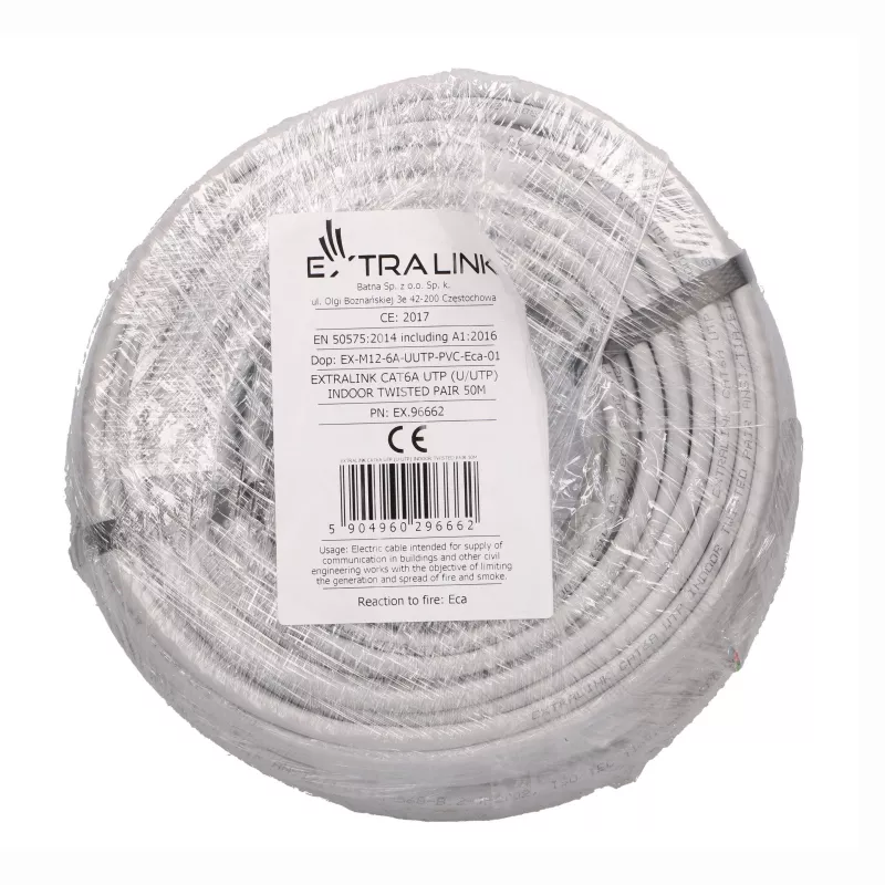 EXTRALINK Cable de par trenzado CAT6A UTP (U/UTP) para interior 50m Gris