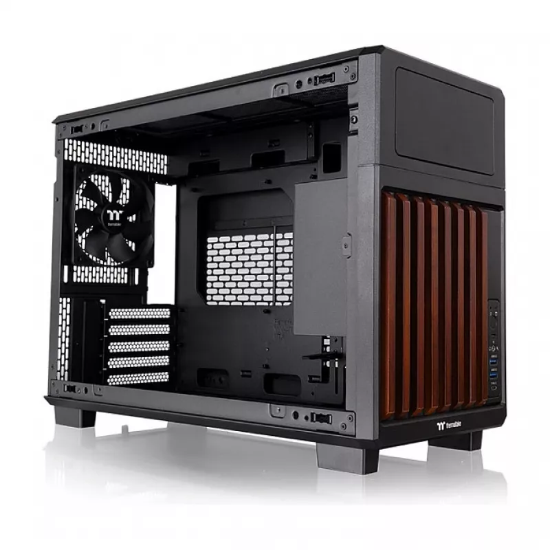 Thermaltake TR200 WS Caja Super Mini Tower, Negro/Madera, cristal templado