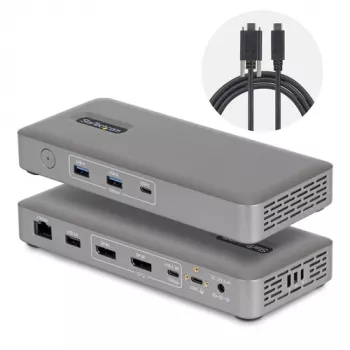 StarTech.com Estación de acoplamiento USB4 / Thunderbolt 4 / Thunderbolt 5 - 2x DisplayPort - 1GbE, 2.5GbE - 100W Power Delivery - 3 pantallas - 8K