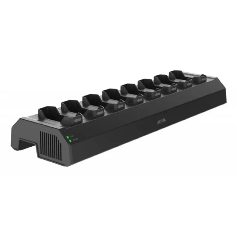 Axis W701 Mk II Docking Station - Estación de carga y sincronización de 8 bahías para cámaras corporales - 120W - Negro (NCS S 9000-N) - Enchufe europeo