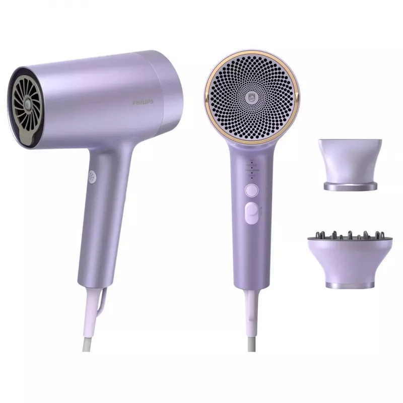 Philips Secador de pelo BHD723/10 Series 7000 1800W Motor digital tecnología SenseIQ Blanco mate con oro rosa