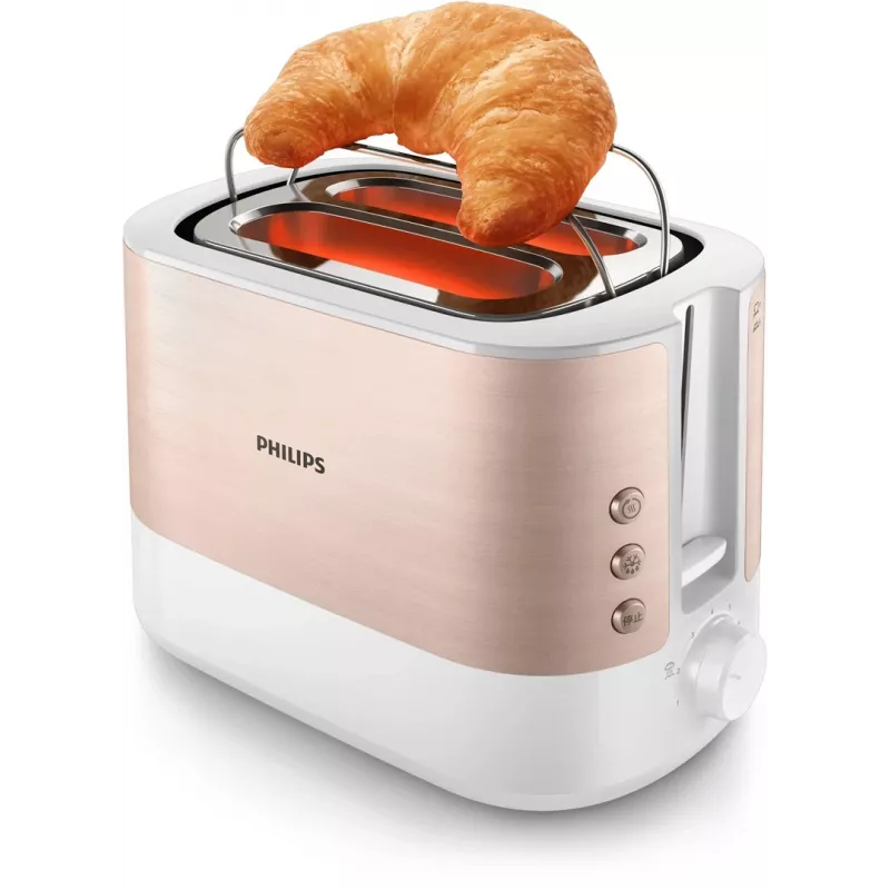 Philips Viva Collection HD2638/11 Tostadora 2 ranuras 950 W Oro rosa, Blanco