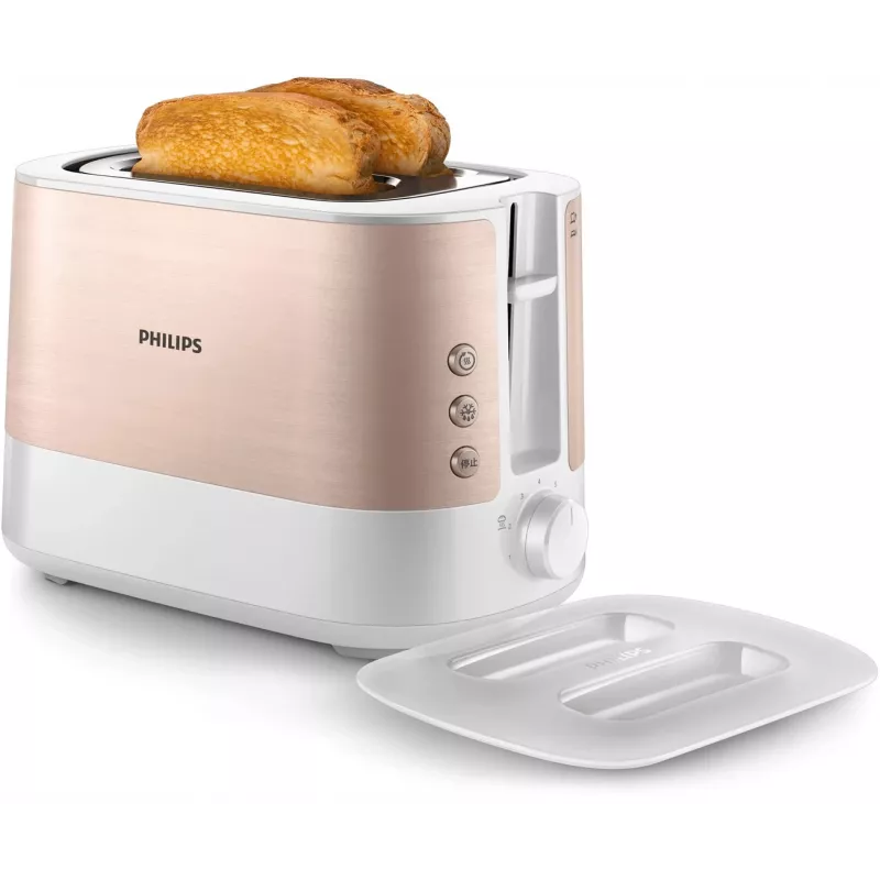 Philips Viva Collection HD2638/11 Tostadora 2 ranuras 950 W Oro rosa, Blanco