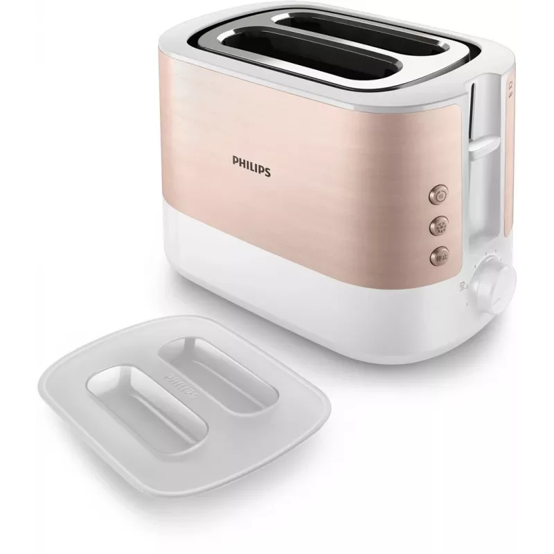 Philips Viva Collection HD2638/11 Tostadora 2 ranuras 950 W Oro rosa, Blanco