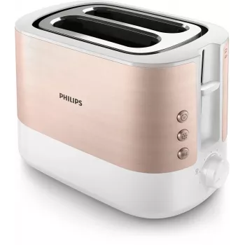 Philips Viva Collection HD2638/11 Tostadora 2 ranuras 950 W Oro rosa, Blanco