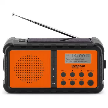 TechniSat TechniRadio Solar 2 Radio portátil DAB+/FM con panel solar y dinamo, Negro/Naranja