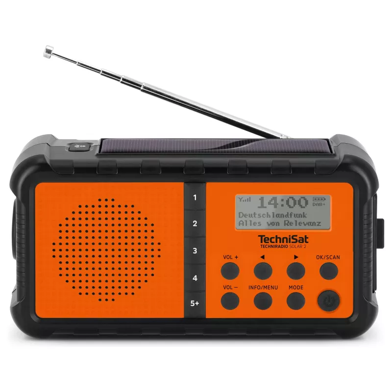 TechniSat TechniRadio Solar 2 Radio portátil DAB+/FM con panel solar y dinamo, Negro/Naranja