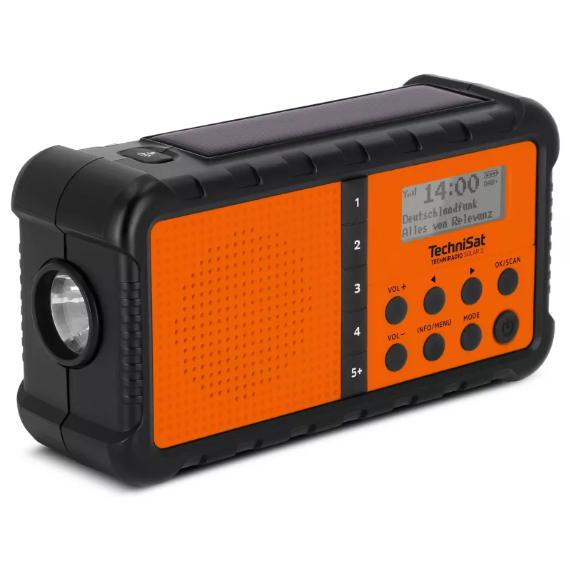 TechniSat TechniRadio Solar 2 Radio portátil DAB+/FM con panel solar y dinamo, Negro/Naranja