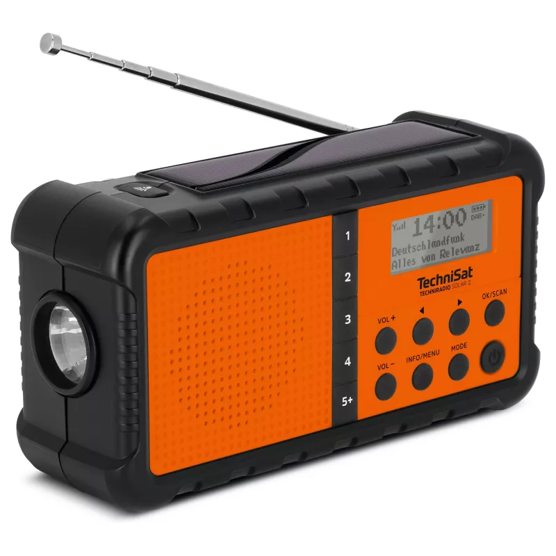 TechniSat TechniRadio Solar 2 Radio portátil DAB+/FM con panel solar y dinamo, Negro/Naranja