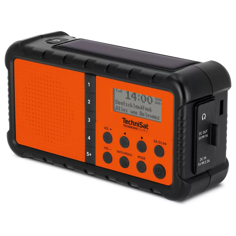 TechniSat TechniRadio Solar 2 Radio portátil DAB+/FM con panel solar y dinamo, Negro/Naranja
